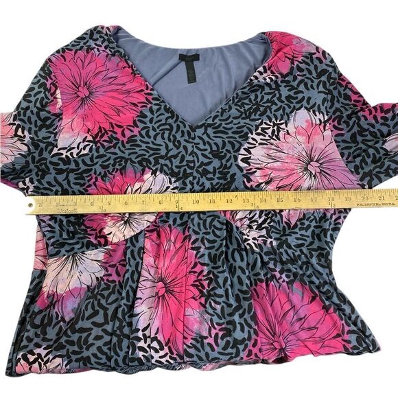 Soma 3/4 sleeve dress L Flora gray background Pink ivory V neck soft - Picture 6 of 6